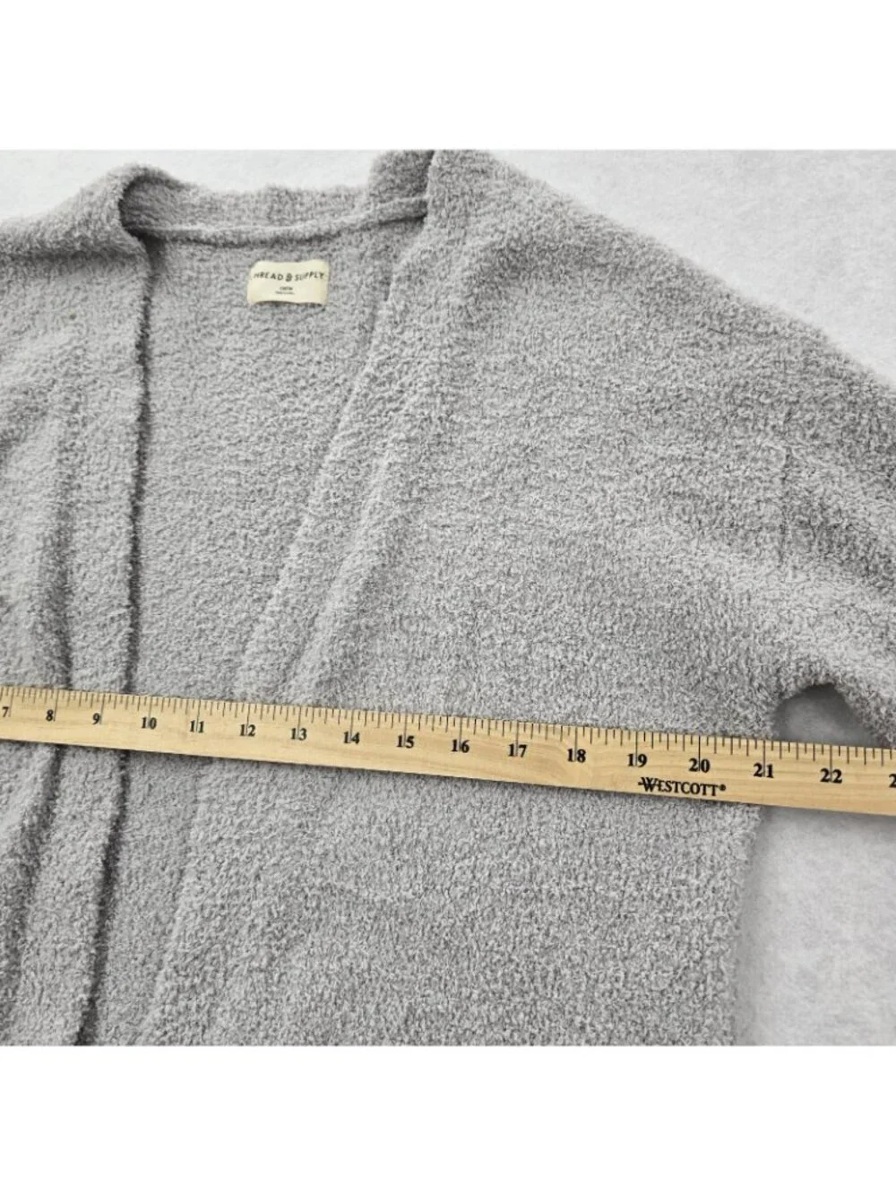 Thread & Supply Open Front Grey Cardigan OSFM Lightweight Super Fuzzy Cozy